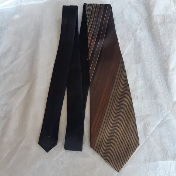 Vintage Pierre Cardin Tie 4" Silk Diagonal Stripe, Browns & Tan/Gold - Picture 4 of 10